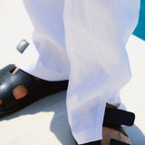 WHITE LINEN SPLIT TROUSERS