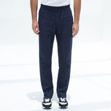 NAVY LINEN SPLIT TROUSERS